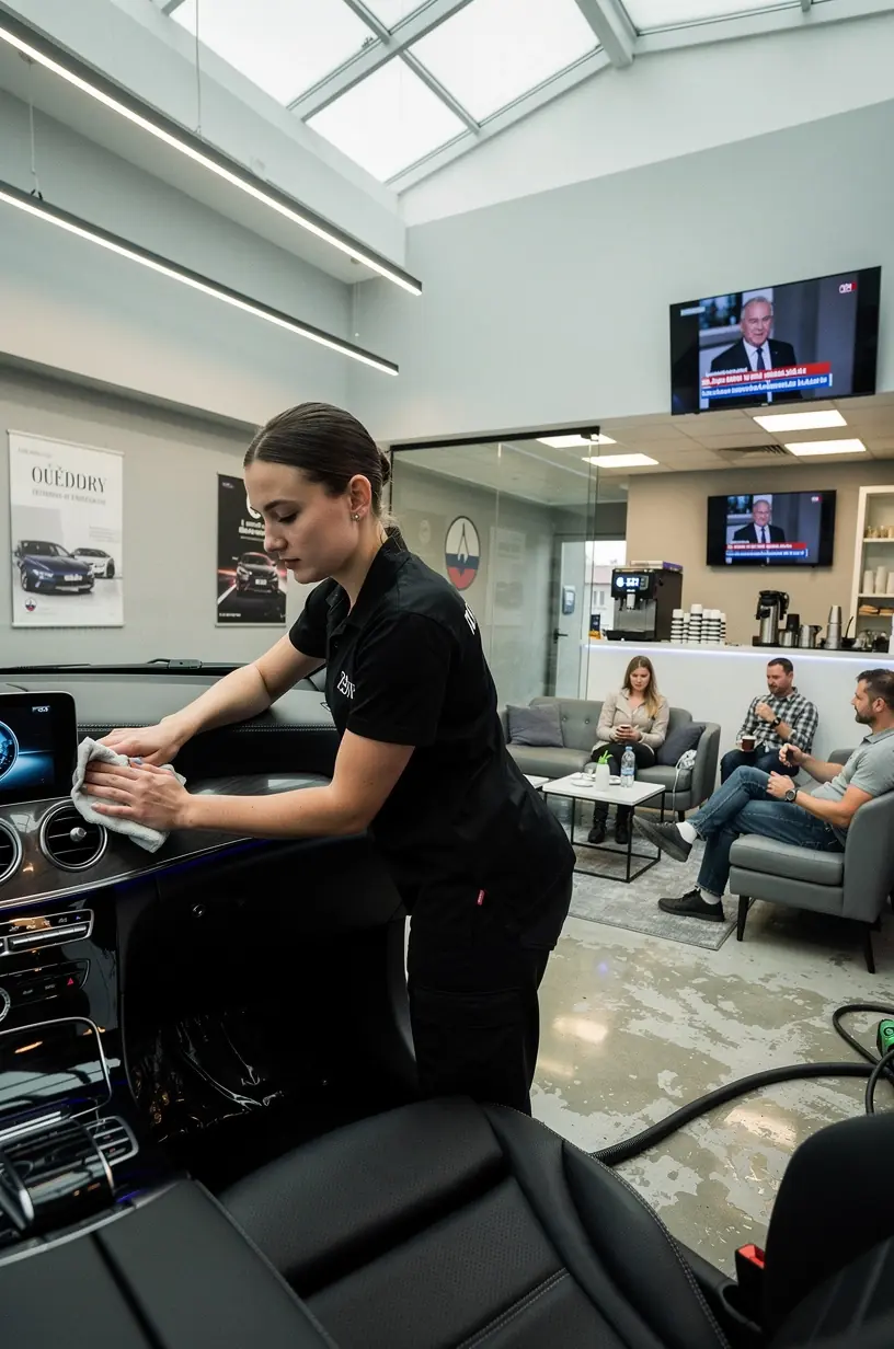 Široký výber originálnych náhradných dielov na policiach v slovenskom autoservise.